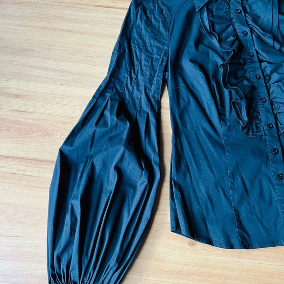 2000s BEBE Black Cotton Ruffled Puff Sleeve Blouse Medium Vintage Y2K Victorian - Picture 2 of 7